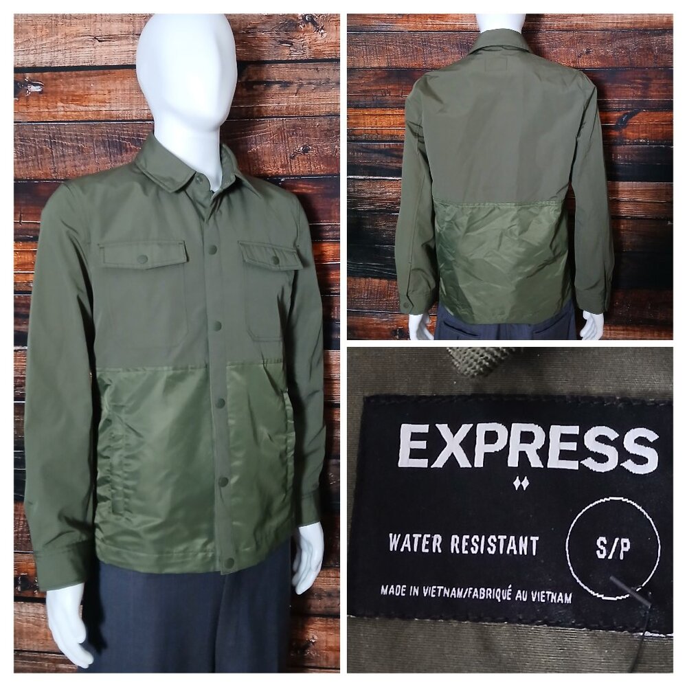 NWT Express Jacket Mens S Hunter Green Water Resistant Full Zip Pockets Lined